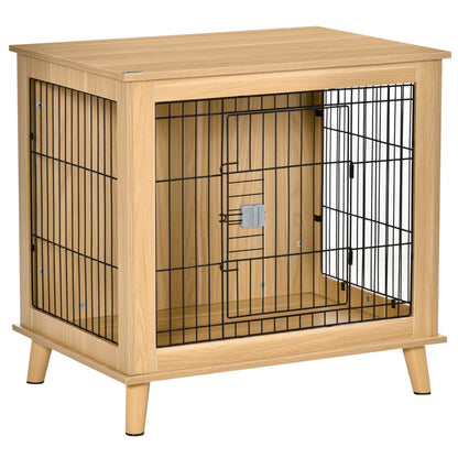 Wooden dog transport box, 81 cm x 58.5 cm x 76 cm, oak, steel, brown + black