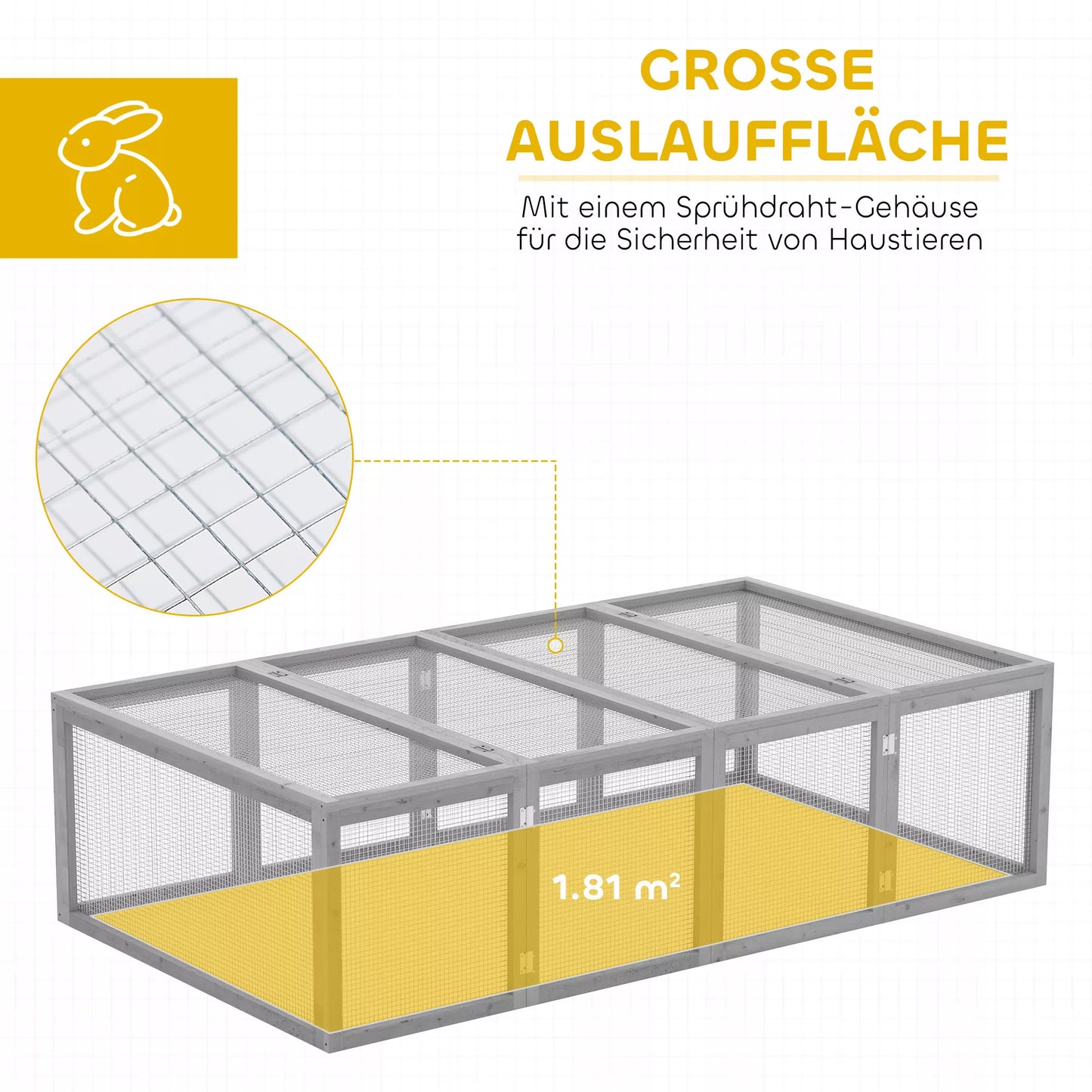 Gyvūnėlių tvartelis, aptvaras, lauko aptvaras, gyvūnėlių narvas su durelėmis, jūrų kiaulyčių tvartelis, laisvo judėjimo aptvaras, gyvūnėlių namelis iš eglės medienos, 181 x 100 x 48 cm, pilkas