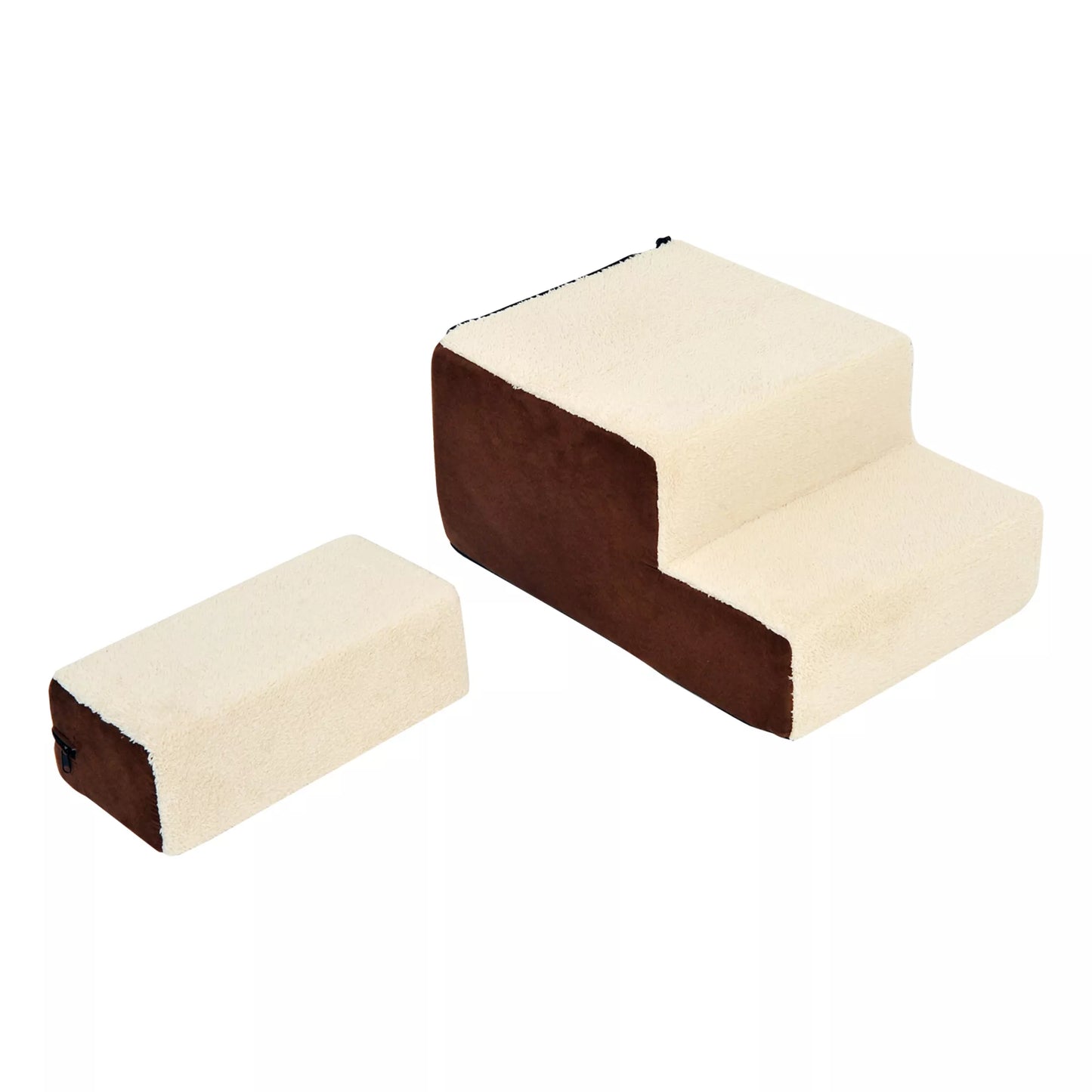 Kāpnes mājdzīvniekiem, 3 pakāpienu kāpnes suņiem un kaķiem, plīša, bēšas, 54 x 40 x 39 cm