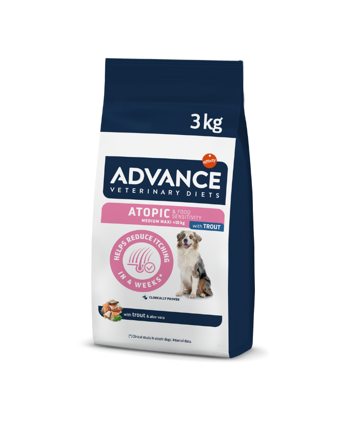 Advance Veterinary Diets Atopic Dog Med/Max Sausas maistas vidutinių ir didžiųjų veislių šunims sergantiems dermatoze su upėtakiu 3 kg