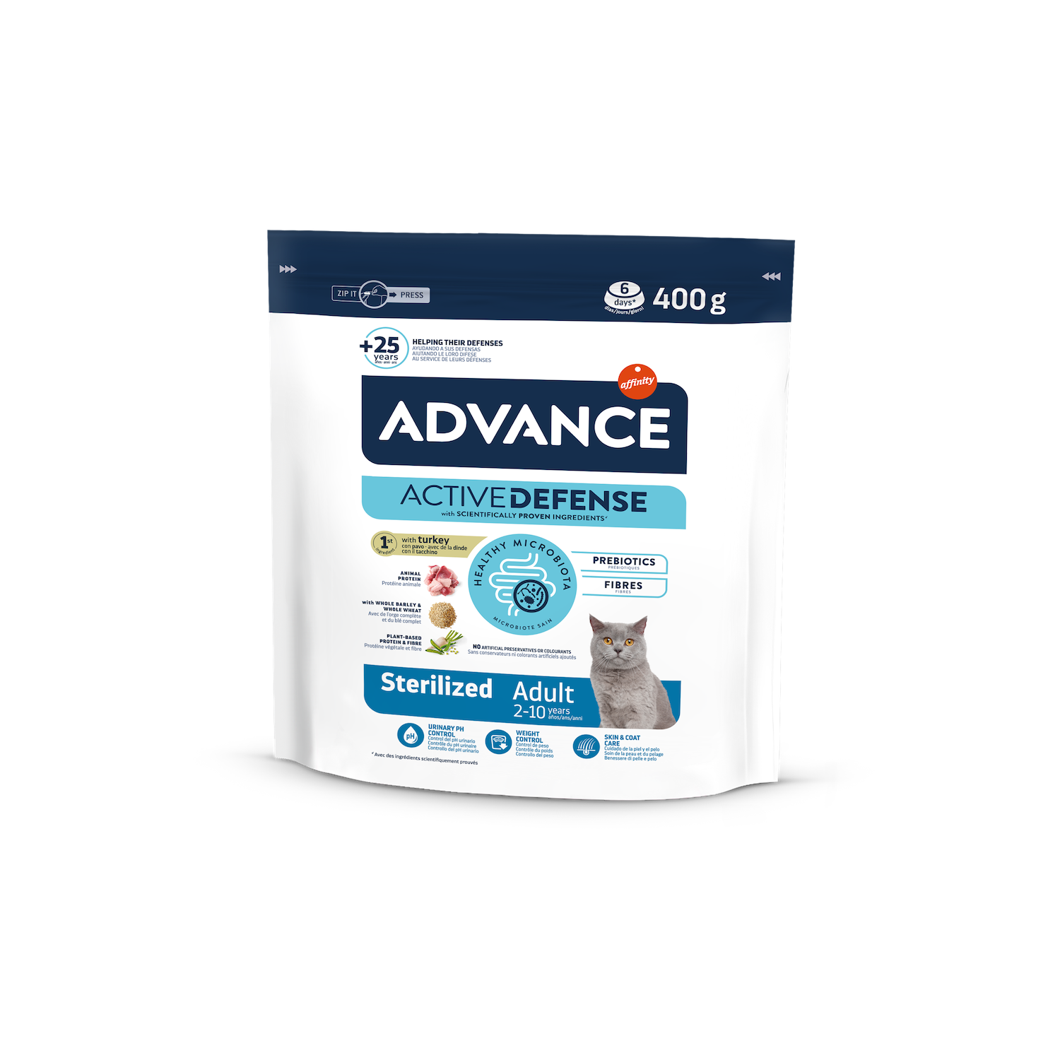 Advance Sterilized Adult Sausas maistas sterilizuotoms suaugusioms katėms su kalakutiena ir miežiais – 0.4 kg