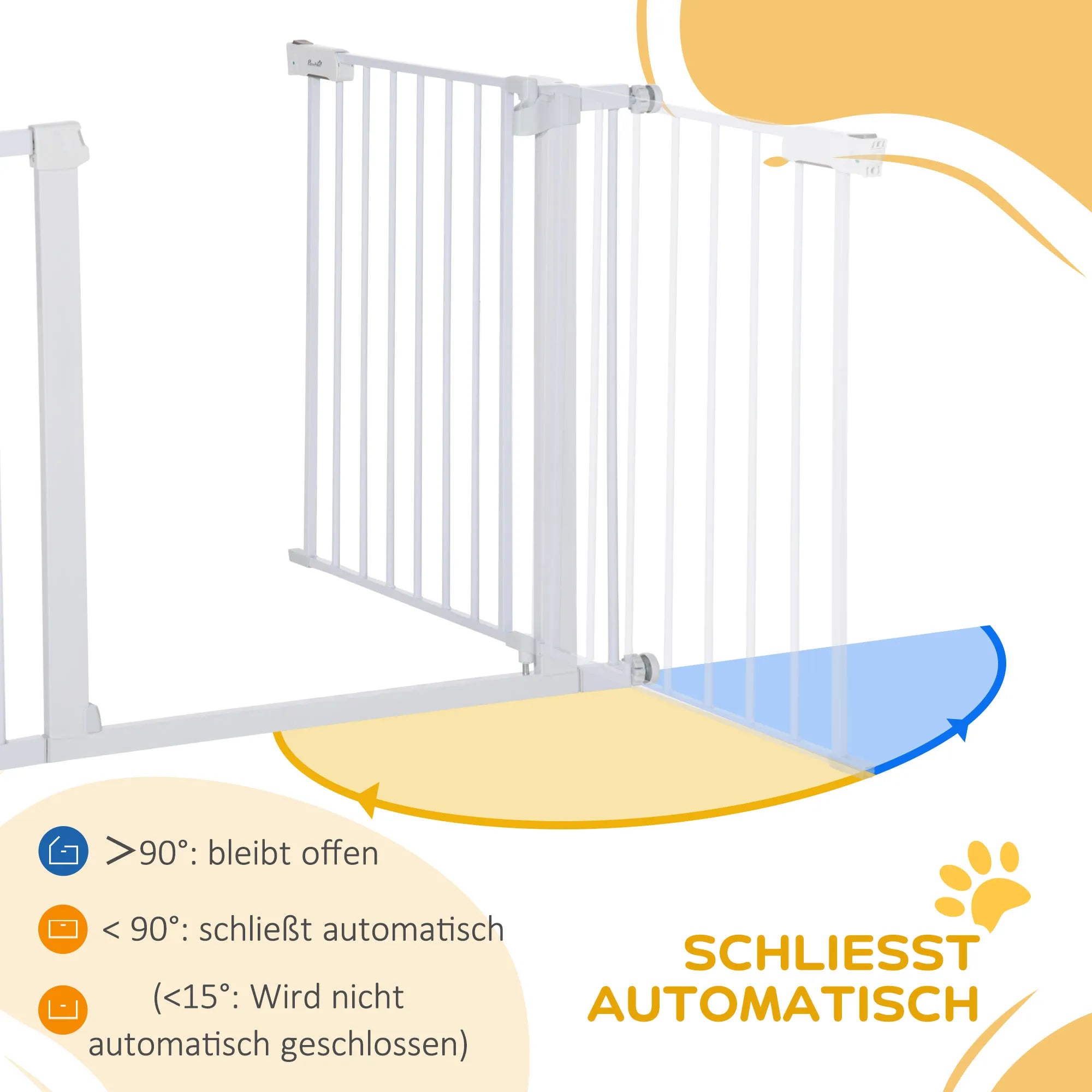 Drošības vārtiņi, uzstādīšana bez urbšanas, regulējams platums 75-96 cm, atveras ar vienu roku, metāla, balti, automātiski aizveras bērnu drošības vārtiņi