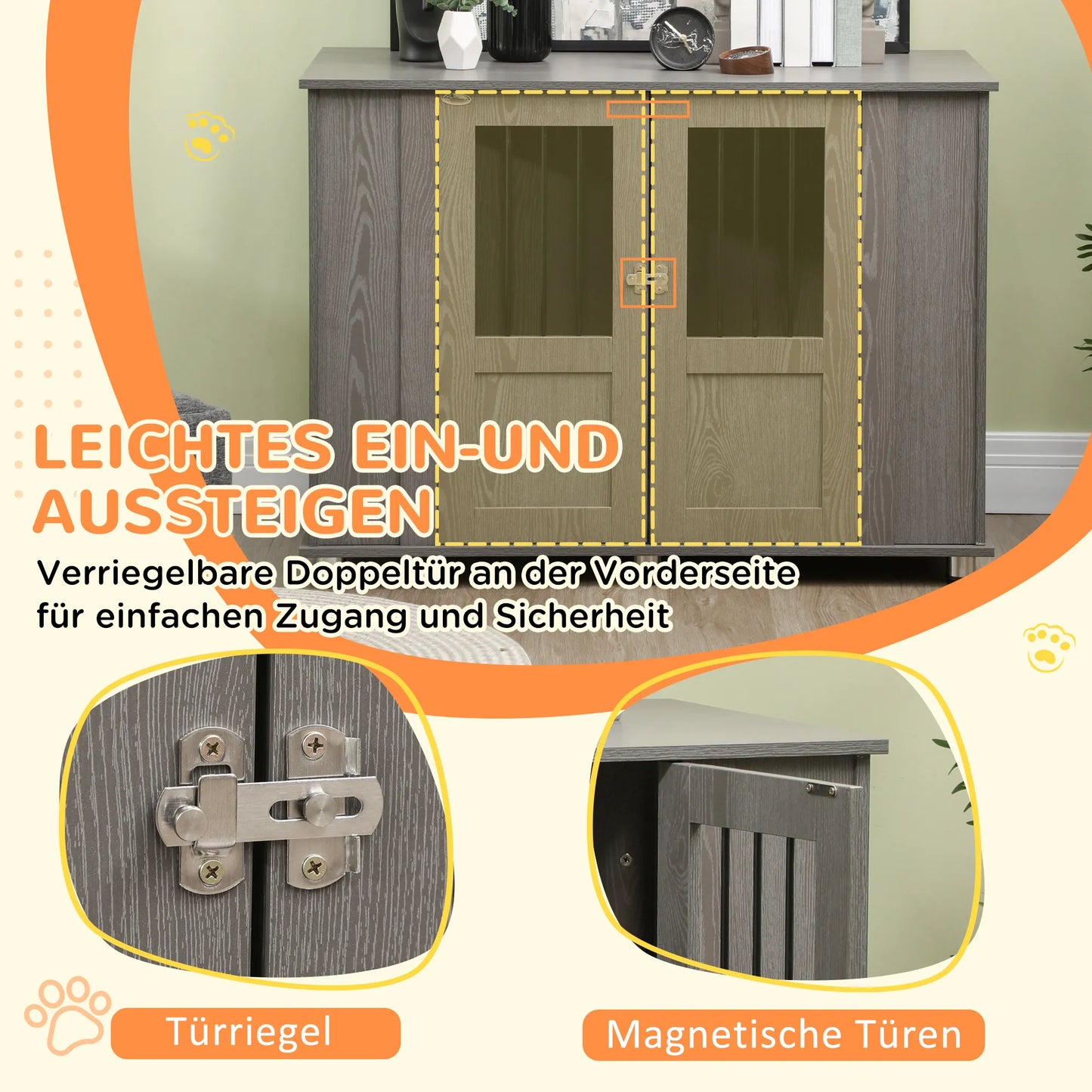 Suņu būris/būris, 2 durvis, ar slēdzeni, 116 cm x 60 cm x 87 cm, pelēks