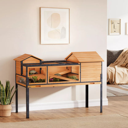 Vėžlio namelis, mažų gyvūnėlių aptvaras, 2 kambariai, 2 aukštai, langai, rampos, priedai, mediena, plienas, geltona