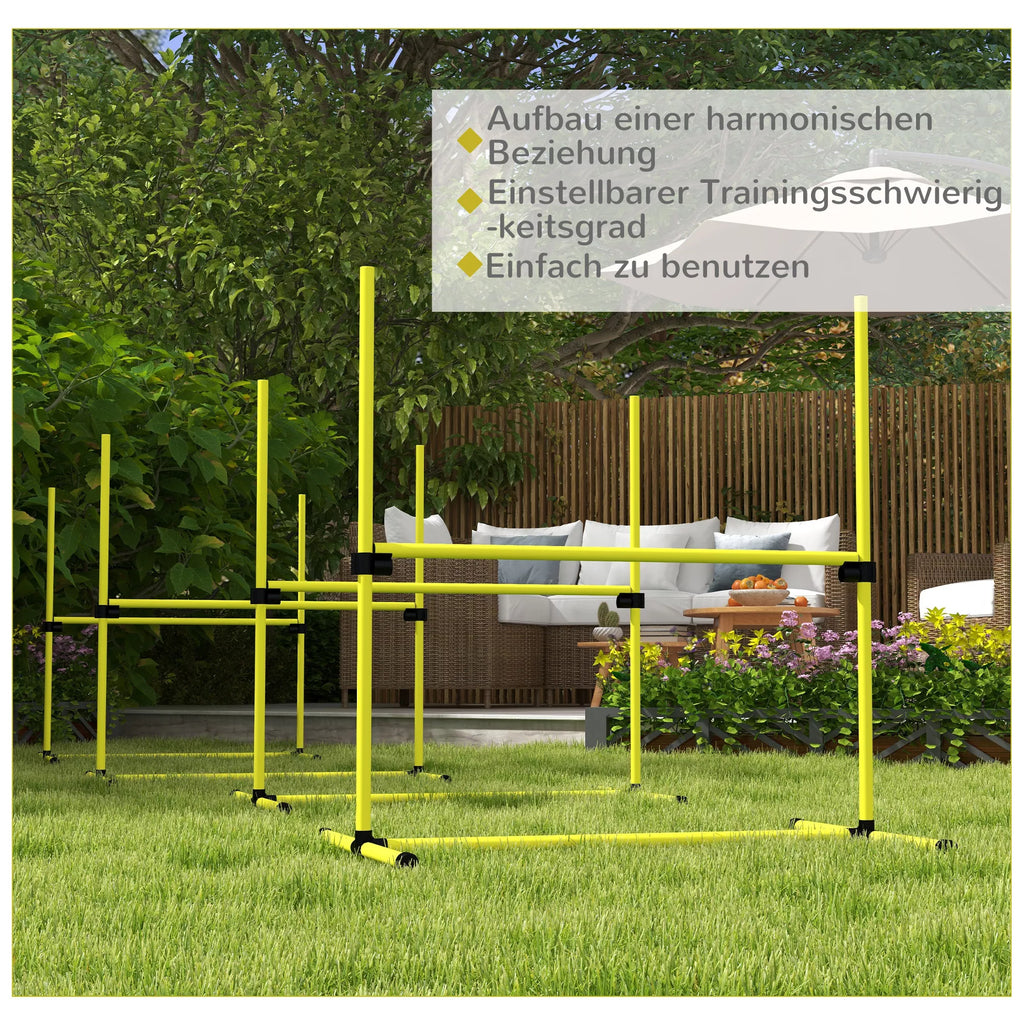 Šunų Agility rinkinys, kliūtys/slalomo kartys/žemės kartys, nešiojimo krepšys, tvirtas, geltonas