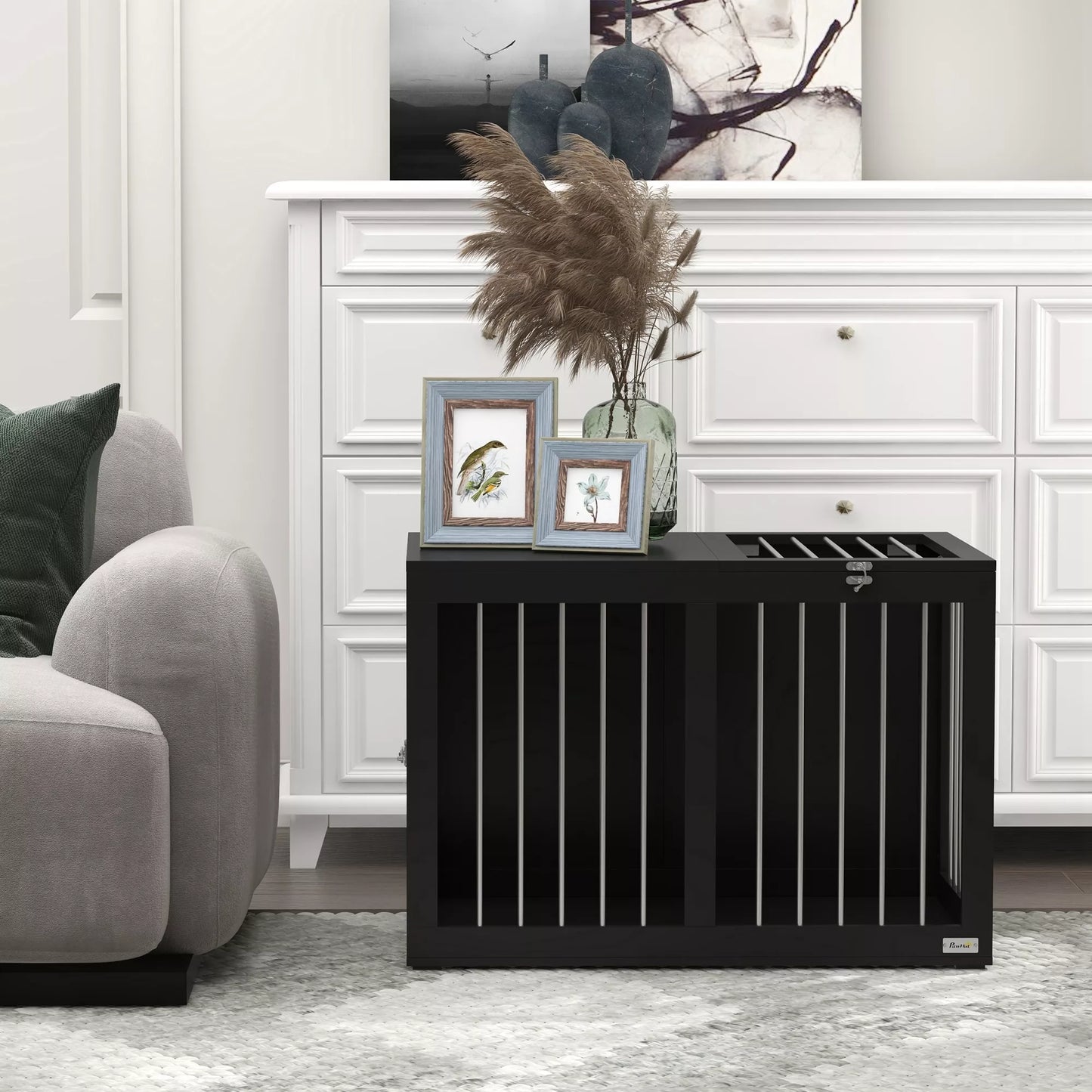 Dog cage Dog crate Dog transport box, 2 doors, lockable, steel grid, 80 cm x 50 cm x 56.5 cm, Black