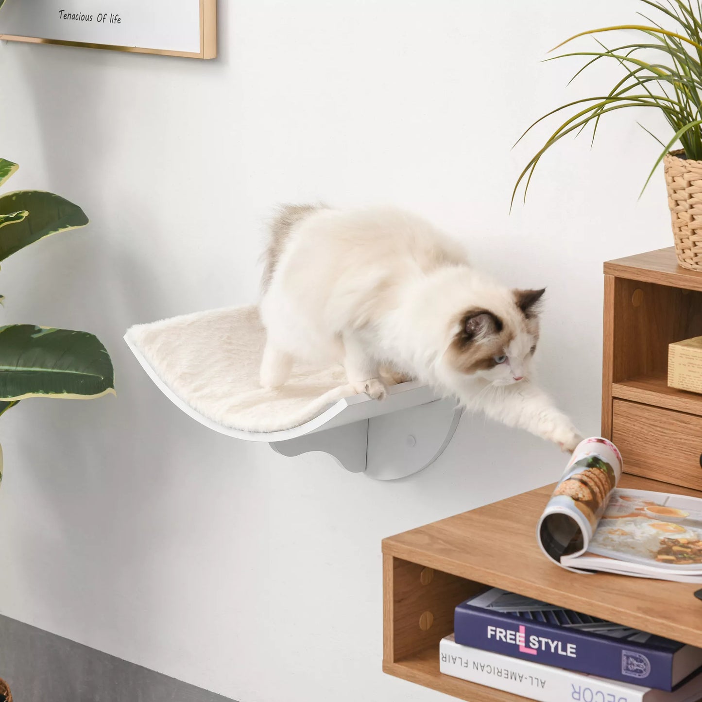 Cat shelf, wall-mounted, soft lying surface, up to 10kg, 41x28x21cm, white
