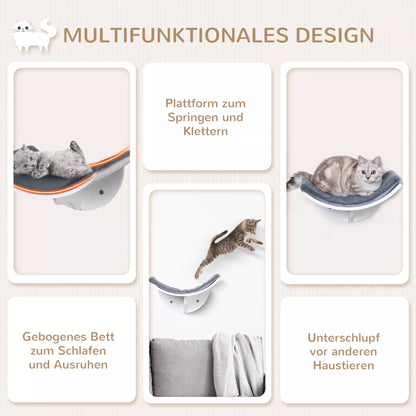 Kaķu gulta pie sienas, kaķu plaukts ar plīša polsterējumu, pelēks, 41 x 28 x 21 cm