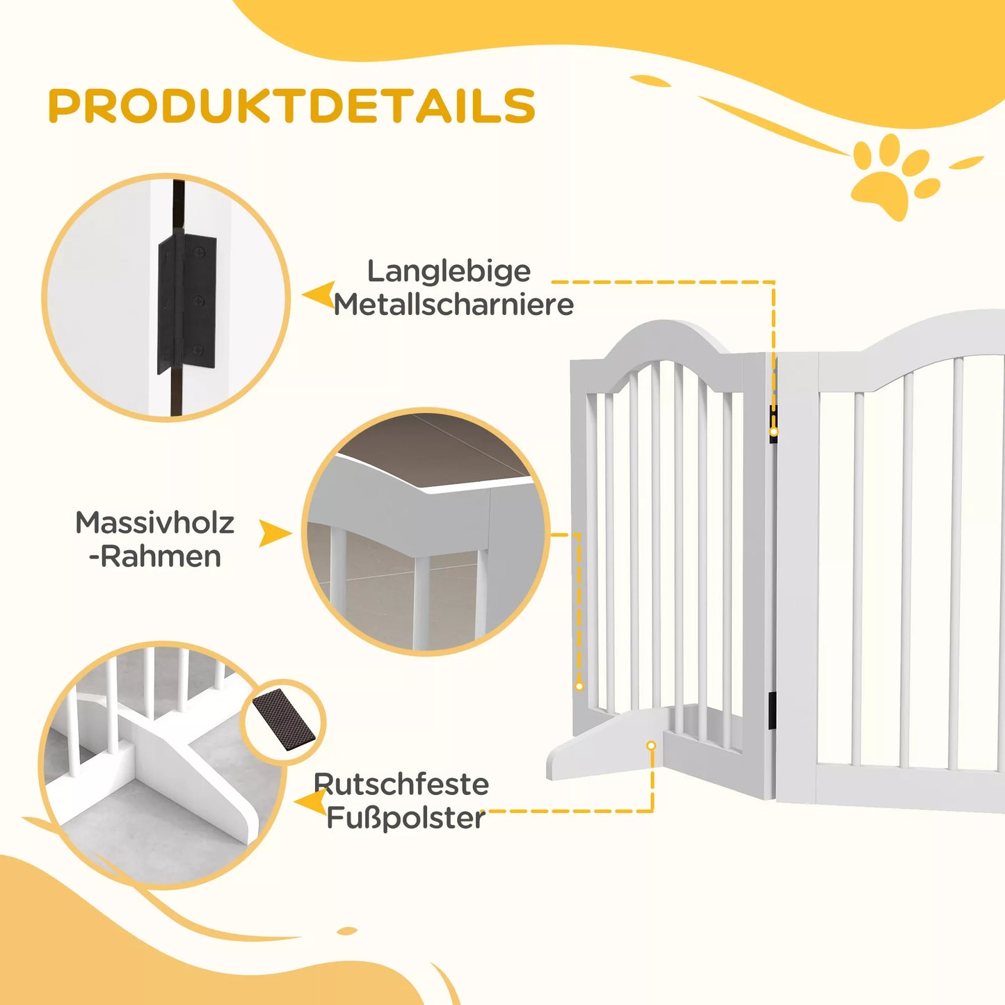 Salokāmi suņu vārti, 4 paneļi, kāpnēm, gaiteņiem, durvīm, MDF/masīvkoks, balti