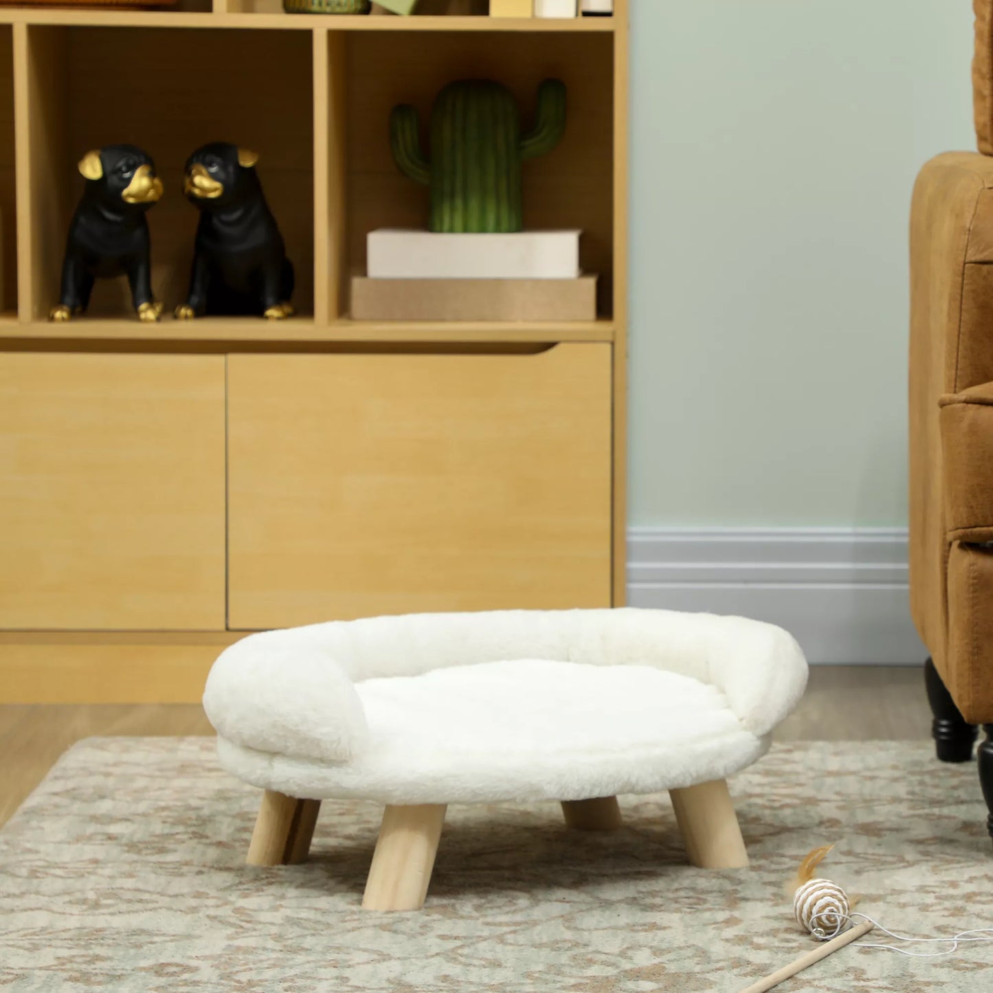 Mājdzīvnieku gulta kaķiem un suņiem līdz 5 kg/30 cm, ar mazgājamu plīša pārvalku, krēmbalta, 47 x 40 x 20 cm