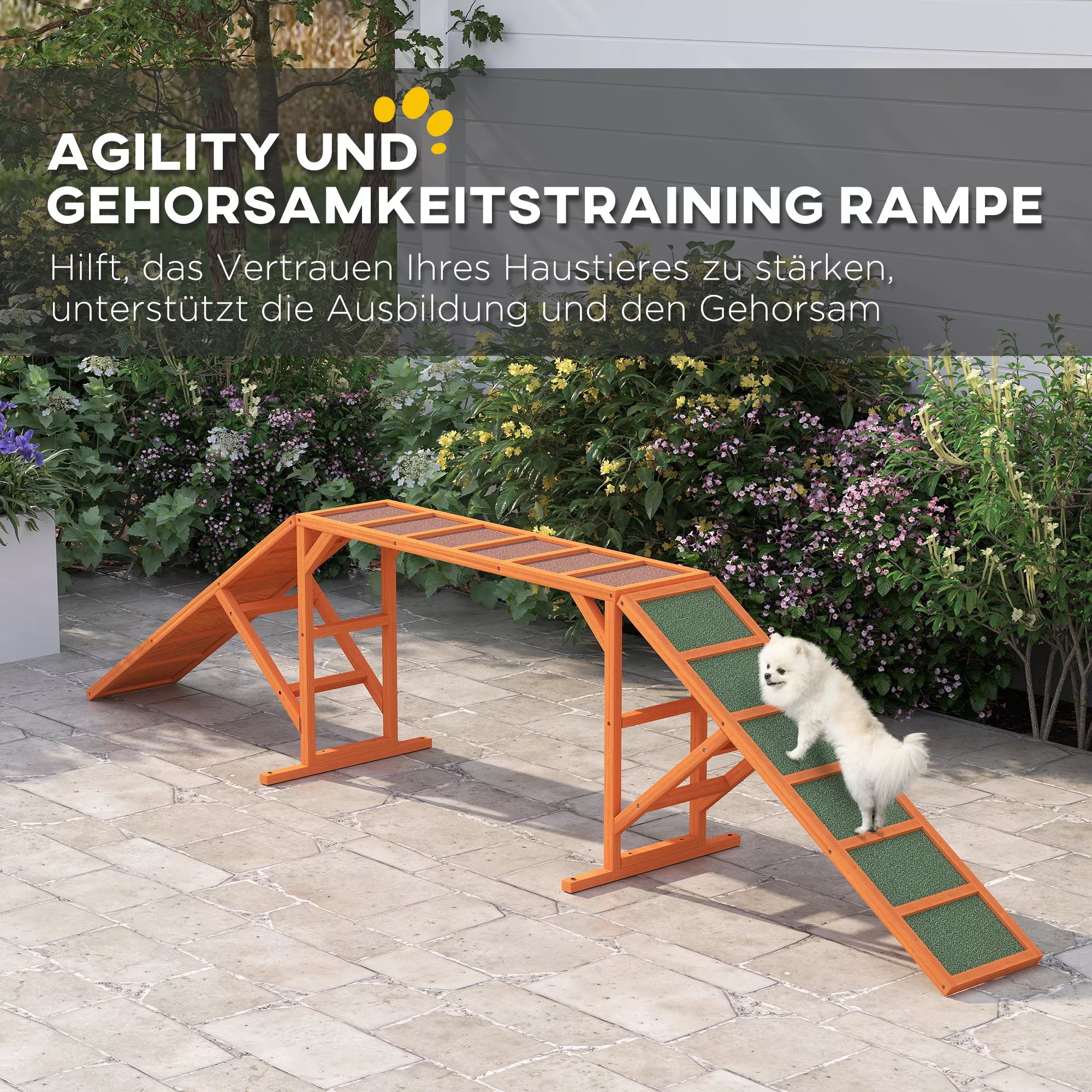 Agility šunų rampa, treniruočių takelis, neslystanti, atspari oro sąlygoms, medinė, 335 x 55 x 60 cm, oranžinė