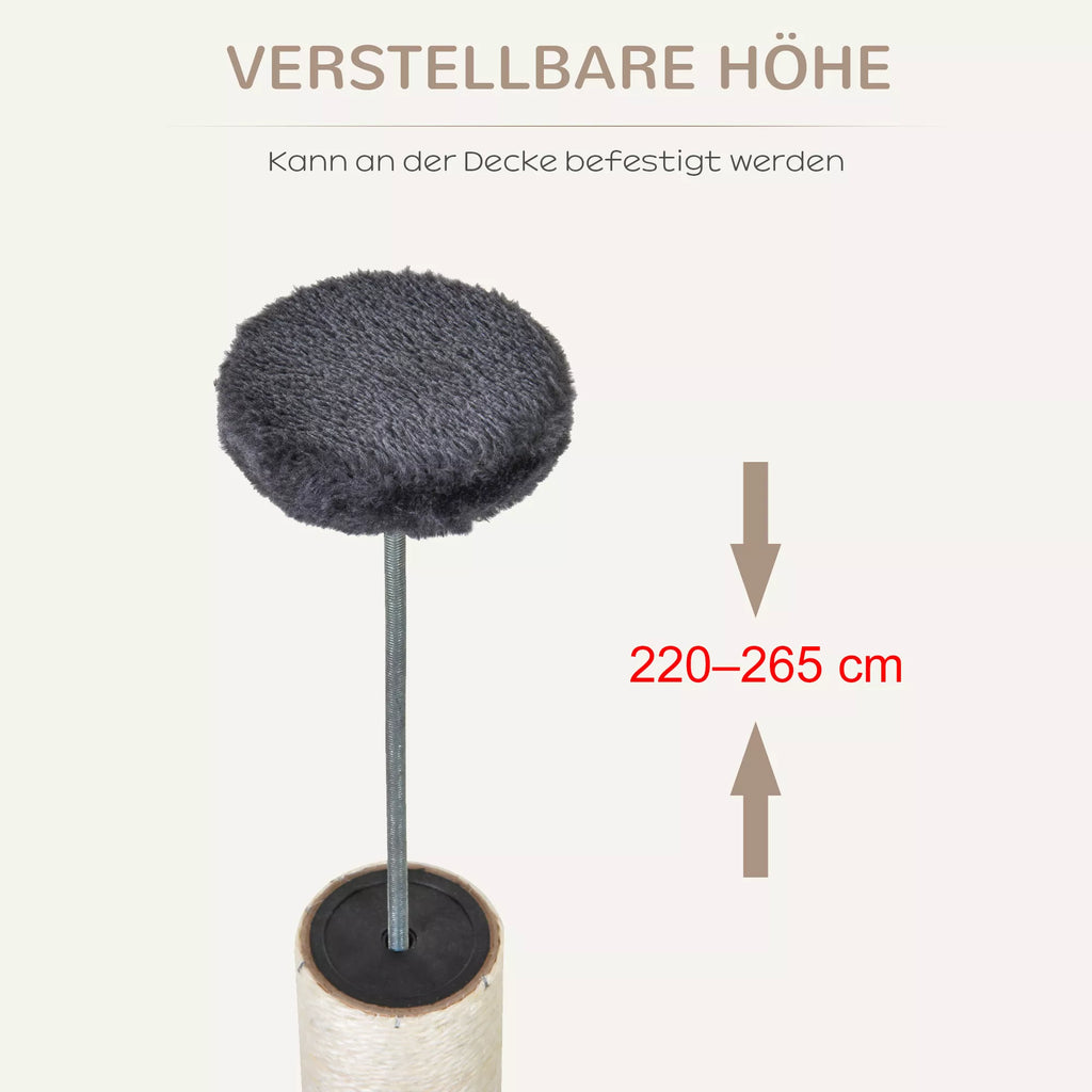 Kaķu māja no grīdas līdz griestiem 220-265 cm, ar rotaļlietām, gultu, šūpuļtīklu, sizala stabiem, platformām, daudzlīmeņu kaķu māja skrāpēšanai, kāpšanas māja vidēja lieluma kaķiem, tumši pelēka