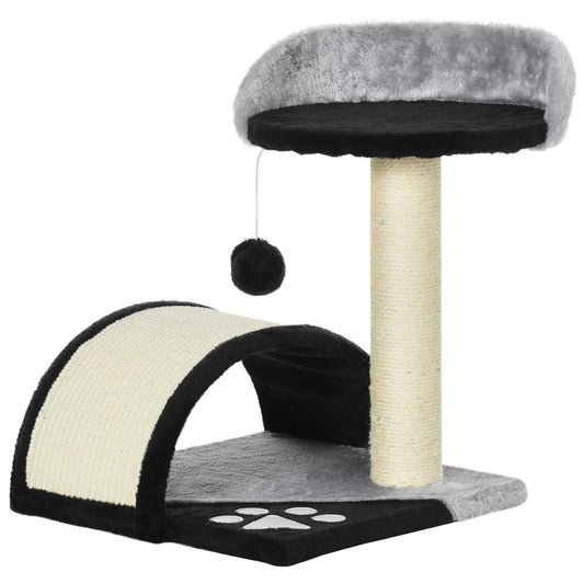 Katės draskyklė su žaidimo kamuoliukais, su sizalinės virvės draskomosiomis atramomis, juoda spalva, 35,5 x 37 x 46 cm