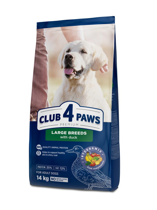 CLUB 4 PAWS Premium sausā barība lielo šķirņu pieaugušiem suņiem ar pīli.