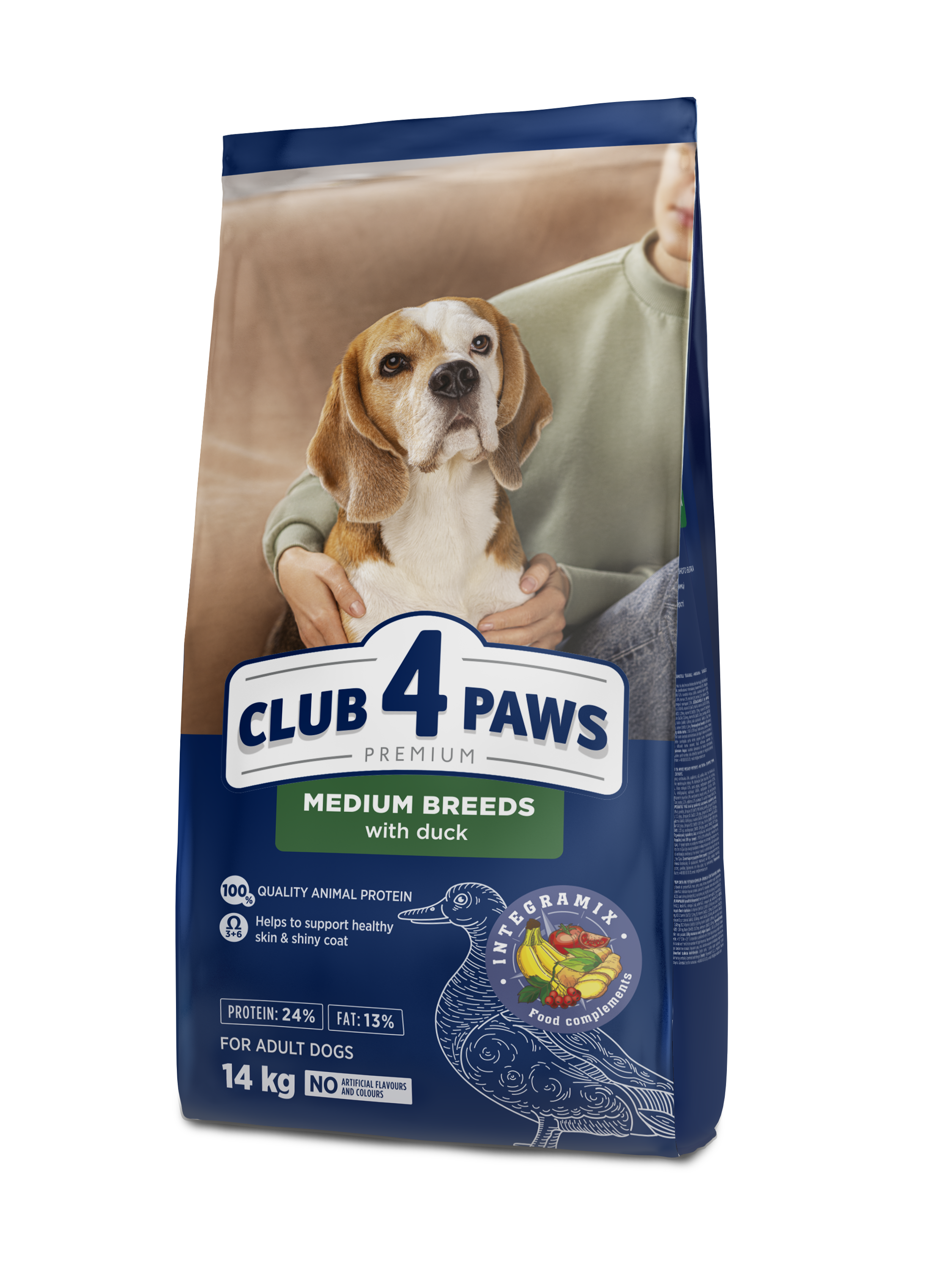 CLUB 4 PAWS PREMIUM VIDUTINIŲ VEISLIŲ SUAUGUSIEMS ŠUNIMS SU ANTIENA. VISAVERTIS SAUSAS PAŠARAS – 14 kg