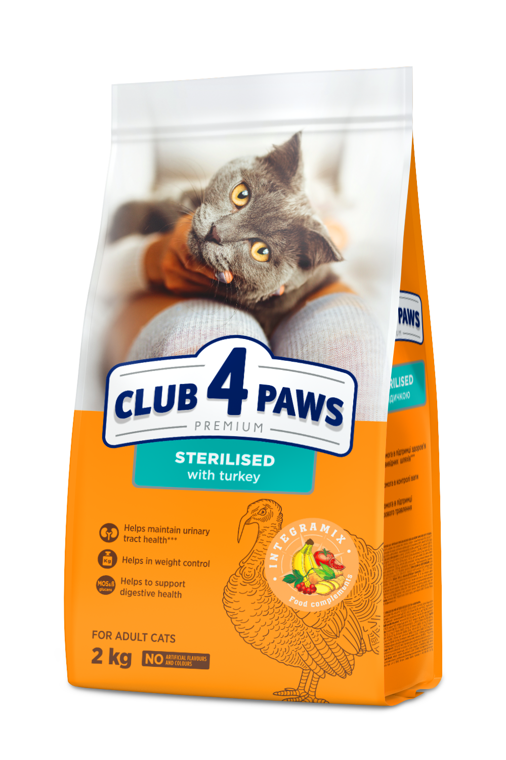 CLUB 4 PAWS PREMIUM AR TĪTARU. PILNVĒRTĪGA SAUSĀ BARĪBA PIEAUGUŠIEM STERILIZĒTIEM KAĶIEM.