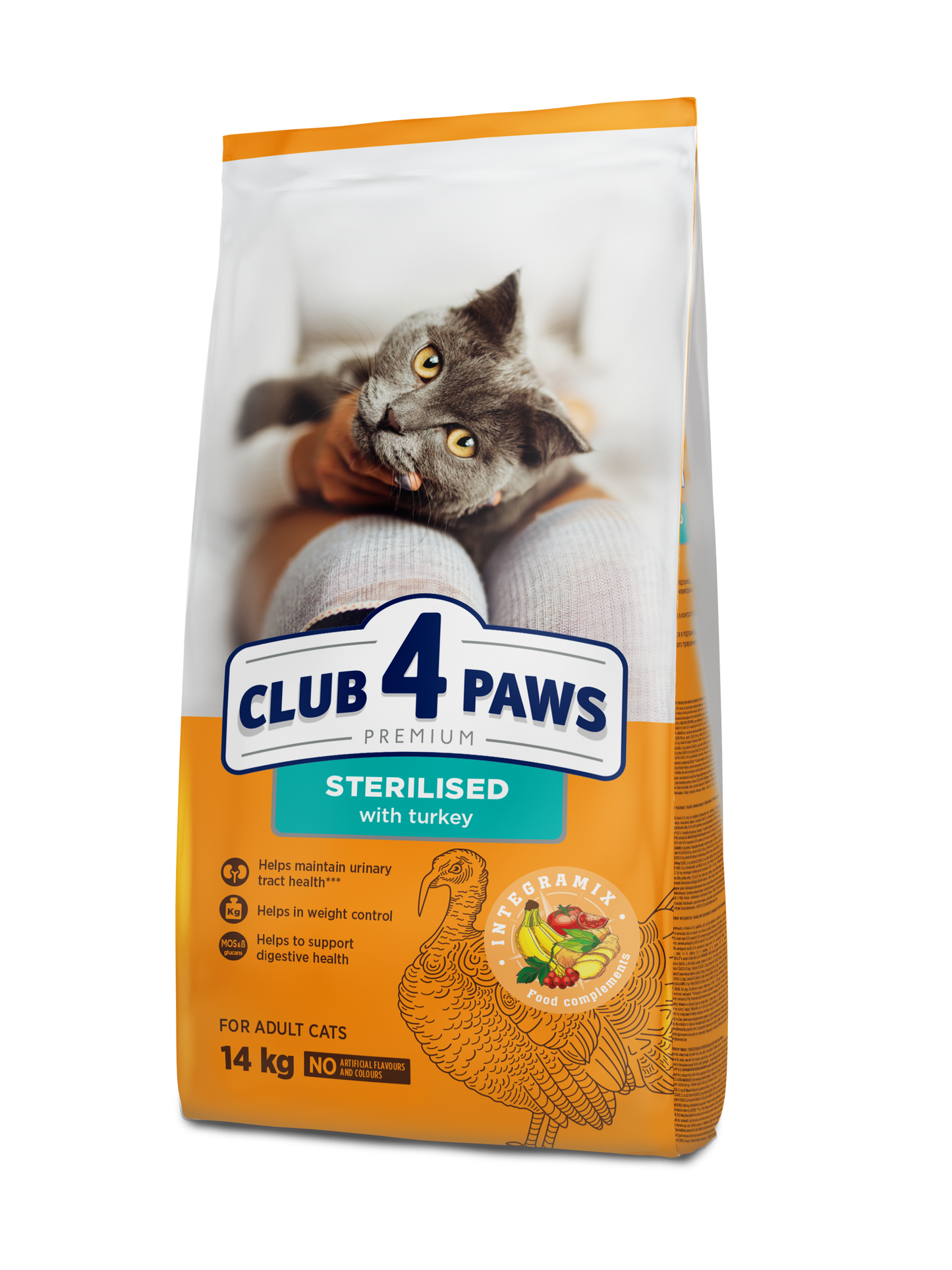 CLUB 4 PAWS PREMIUM AR TĪTARU. PILNVĒRTĪGA SAUSĀ BARĪBA PIEAUGUŠIEM STERILIZĒTIEM KAĶIEM.