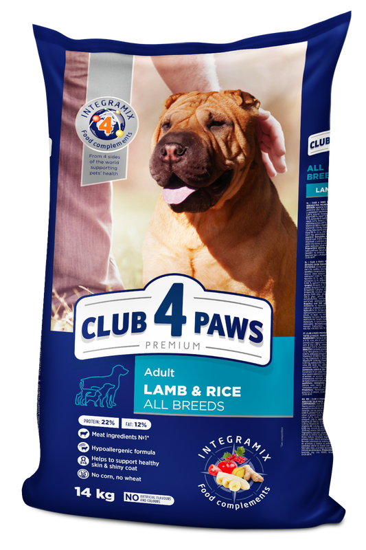 CLUB 4 PAWS PREMIUM AR JĒRU UN RĪSIEM VISU ŠĶIRŅU PIEAUGUŠIEM SUŅIEM. PILNVĒRTĪGA SAUSĀ BARĪBA