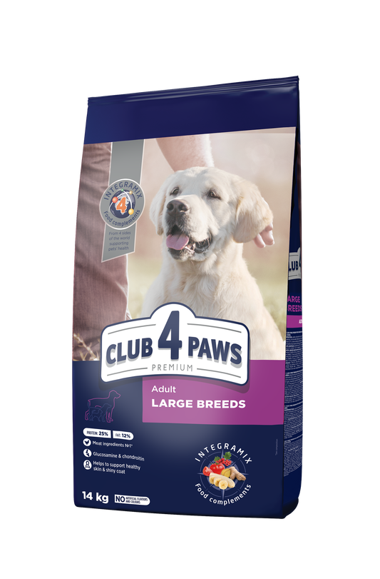 CLUB 4 PAWS PREMIUM PILNVĒRTĪGA SAUSĀ BARĪBA LIELU ŠĶIRŅU PIEAUGUŠIEM SUŅIEM