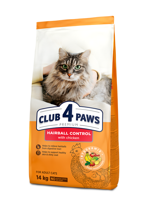 CLUB 4 PAWS PREMIUM PALENGVINANTIS PLAUKŲ SĄVĖLŲ ŠALINIMĄ. VISAVERTIS PAŠARAS SUAUGUSIOMS KATĖMS – 14 kg