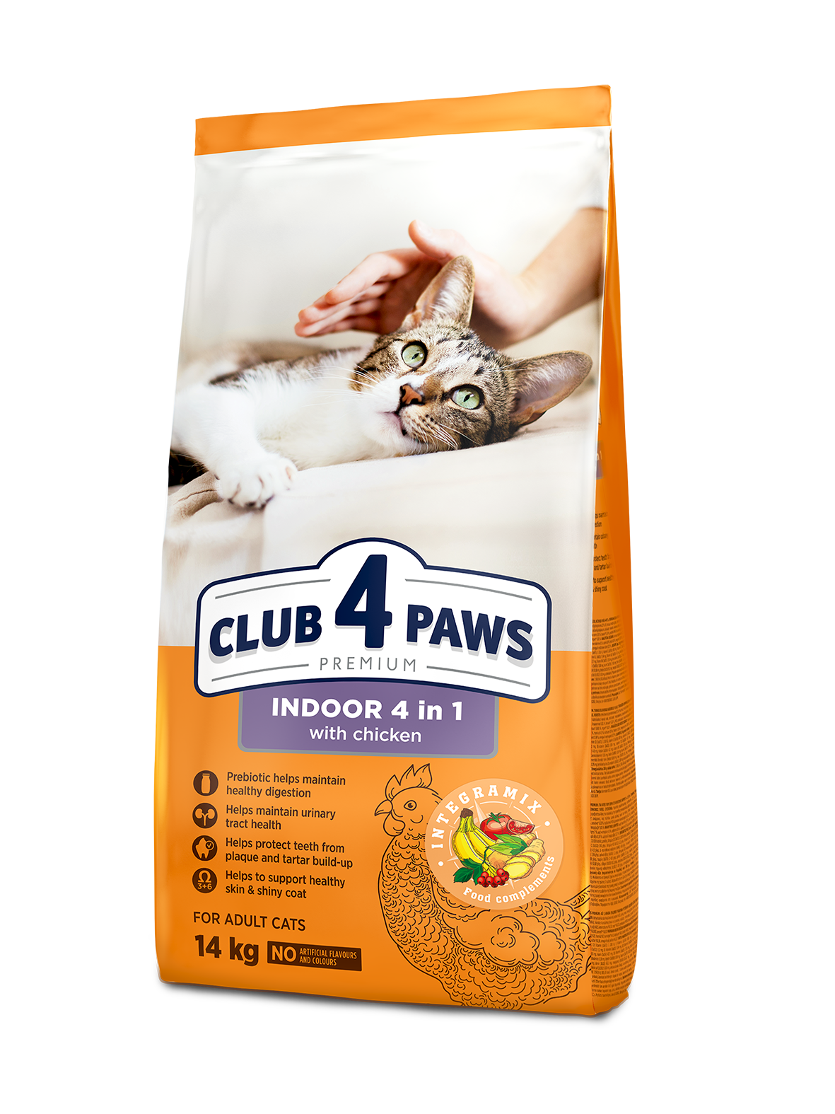 0000CLUB 4 PAWS PREMIUM AR VISTU KAĶIEM, KAS DZĪVO TELPĀS "4 VIENĀ". PILNVĒRTĪGA SAUSĀ BARĪBA PIEAUGUŠIEM KAĶIEM