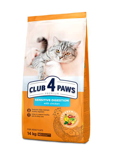 CLUB 4 PAWS PREMIUM JAUTRIAM VIRŠKINIMO TRAKTUI. VISAVERTIS PAŠARAS SUAUGUSIOMS KATĖMS – 14 kg