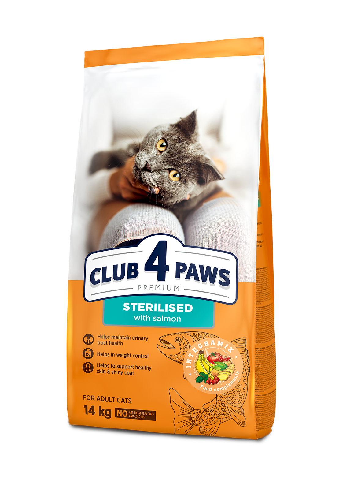 CLUB 4 PAWS PREMIUM SU LAŠIŠA VISAVERTIS SAUSAS PAŠARAS SUAUGUSIOMS STERILIZUOTOMS KATĖMS – 14 kg
