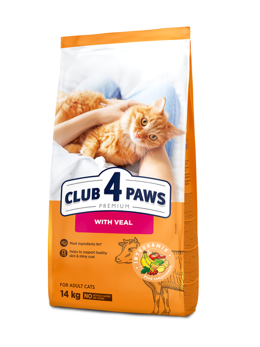 CLUB 4 PAWS PREMIUM "AR TEĻA GAĻU". PILNVĒRTĪGA SAUSĀ BARĪBA PIEAUGUŠIEM KAĶIEM.