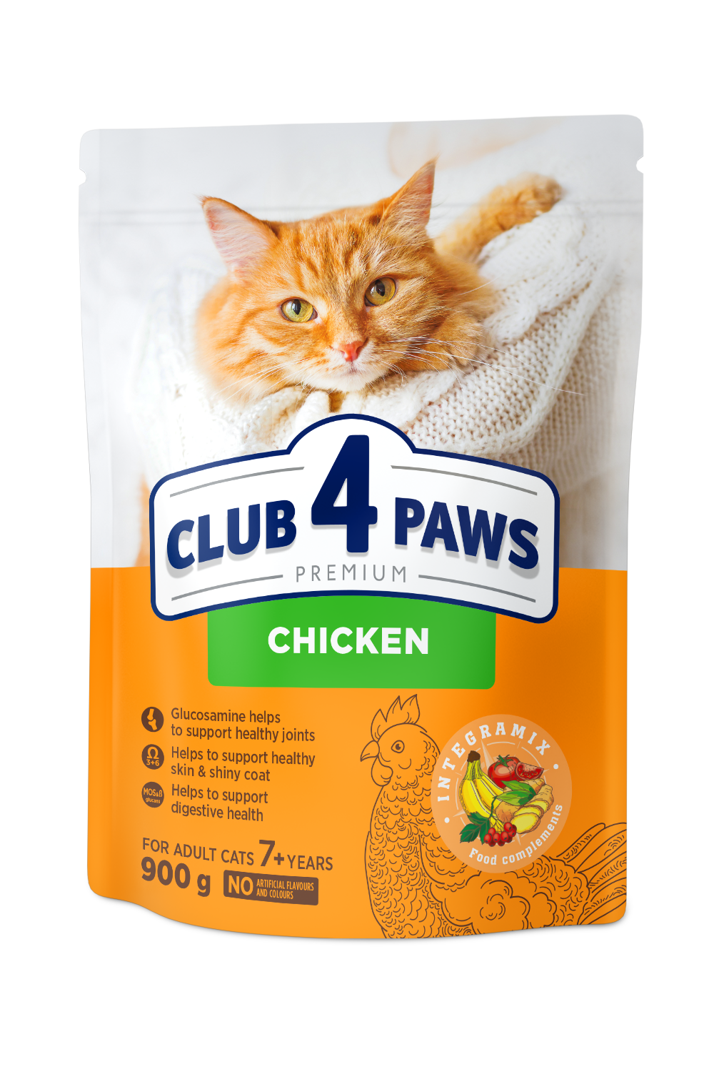 CLUB 4 PAWS PREMIUM VISTAS BARĪBA. PILNVĒRTĪGA SAUSĀ BARĪBA PIEAUGUŠIEM KAĶIEM, KAS VECĀKI PAR 7 GADIEM.