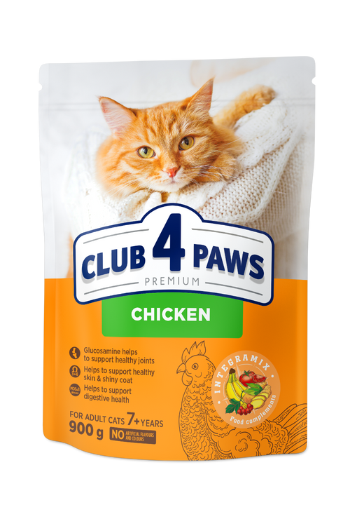 CLUB 4 PAWS PREMIUM VIŠTIENA. VISAVERTIS SAUSAS PAŠARAS SUAUGUSIOMS KATĖMS NUO 7 METŲ