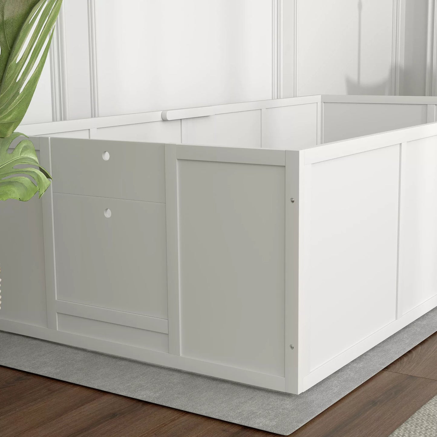 Suņu audzēšanas būris suņiem un kucēniem, ar regulējamām ieejām, lieliem un maziem suņiem, 196 x 96 x 48 cm, balts