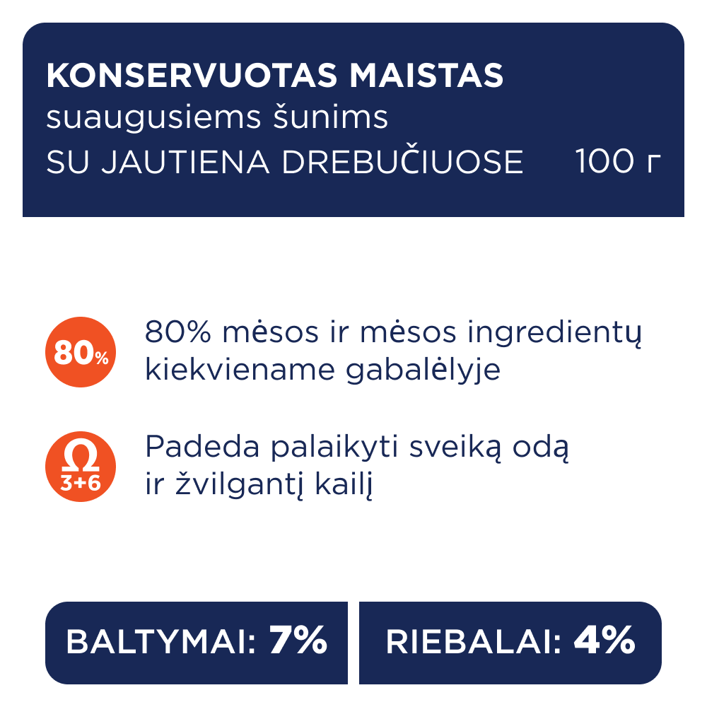 CLUB 4 PAWS Premium konservuotas ėdalas mažų veislių šunims su jautiena drebučiuose 12x0.1 kg sudėtis