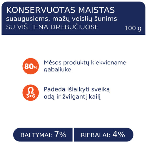 CLUB 4 PAWS Premium konservuotas ėdalas suaugusiems šunims su vištiena drebučiuose 12x0.1 kg sudėtis