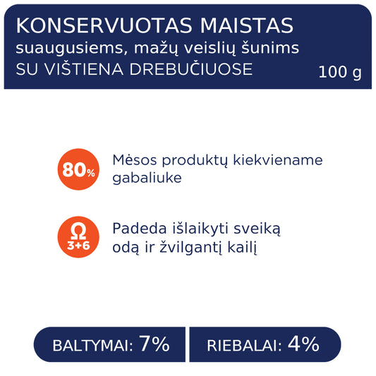 CLUB 4 PAWS Premium konservuotas ėdalas suaugusiems šunims su vištiena drebučiuose 12x0.1 kg sudėtis