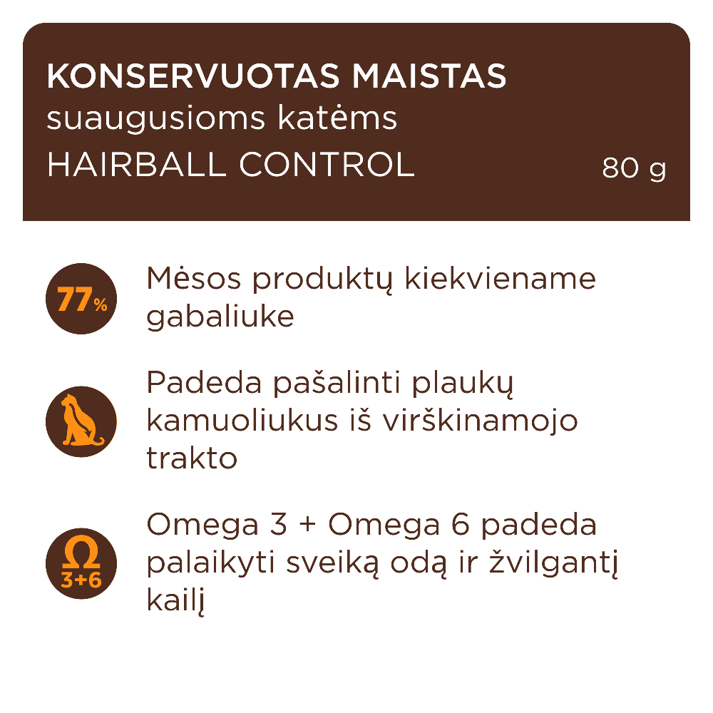 CLUB 4 PAWS Premium konservuotas ėdalas suaugusioms katėms plaukų priežiūrai 0,08 kg net 77% mėsos