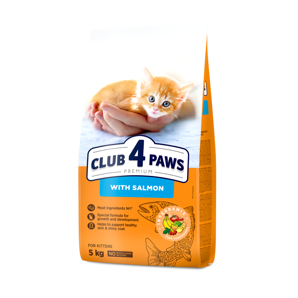 CLUB 4 PAWS Premium sausas pašaras kačiukams su lašiša – 5 kg