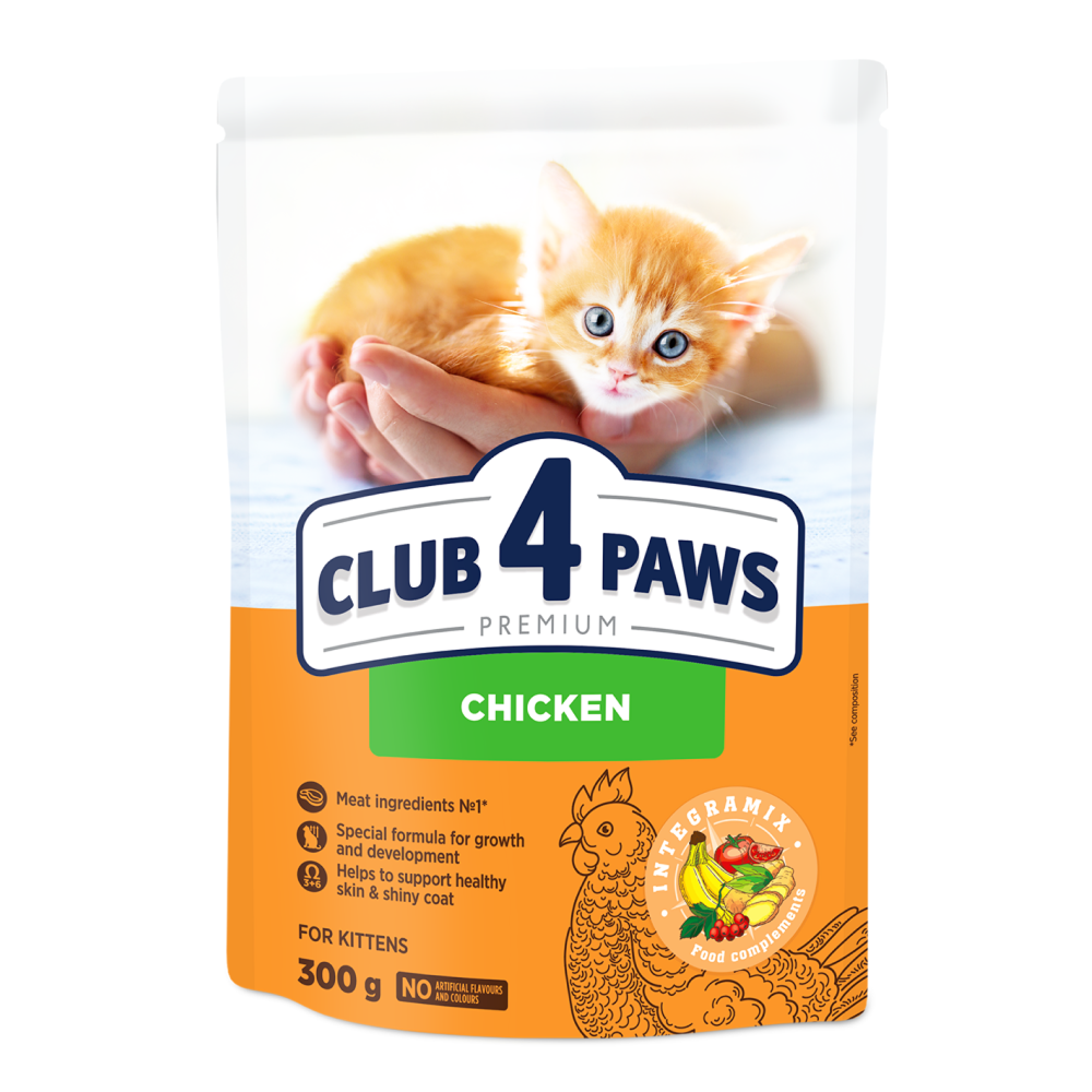 CLUB 4 PAWS Premium sausas pašaras kačiukams su vištiena