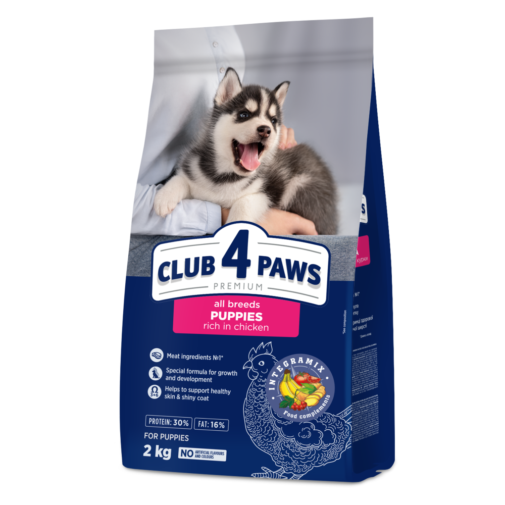 CLUB 4 PAWS Premium sausas pašaras visų veislių šuniukams su dideliu kiekiu vištienos 2 kg