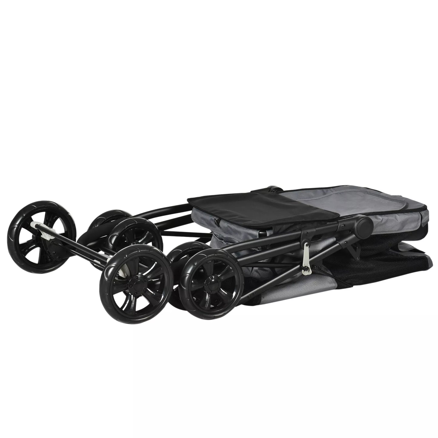 Suņu ratiņi, salokāmi, līdz 20 kg, 3 sānu kabatas, 102 cm x 62 cm x 105 cm, pelēki.