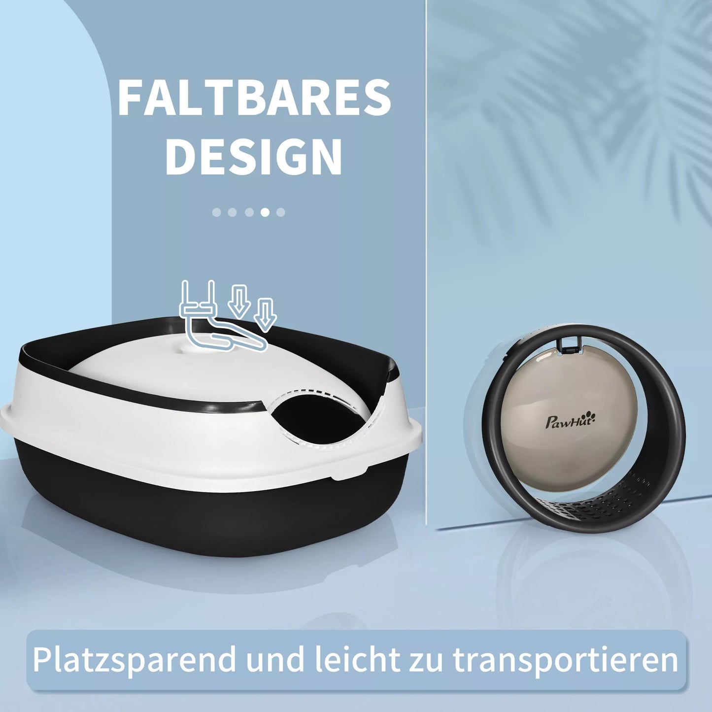 Kaķu bļoda ar vāku un kaķu tualetes kausiņu, kaķiem līdz 5 kg, 52x41x38 cm, balta/melna