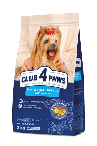 CLUB 4 PAWS PREMIUM SU LAŠIŠA. VISAVERTIS SAUSAS PAŠARAS MINIATIŪRINIŲ IR MAŽŲ VEISLIŲ SUAUGUSIEMS ŠUNIMS