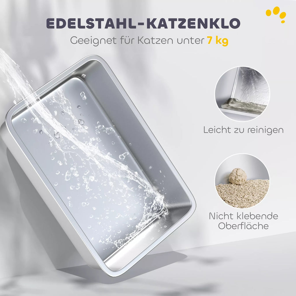 Kačių tualetas su dangčiu, kraiko kastuvėliu, priekinis įėjimas ir viršutinis išėjimas, nerūdijančio plieno, iki 7 kg