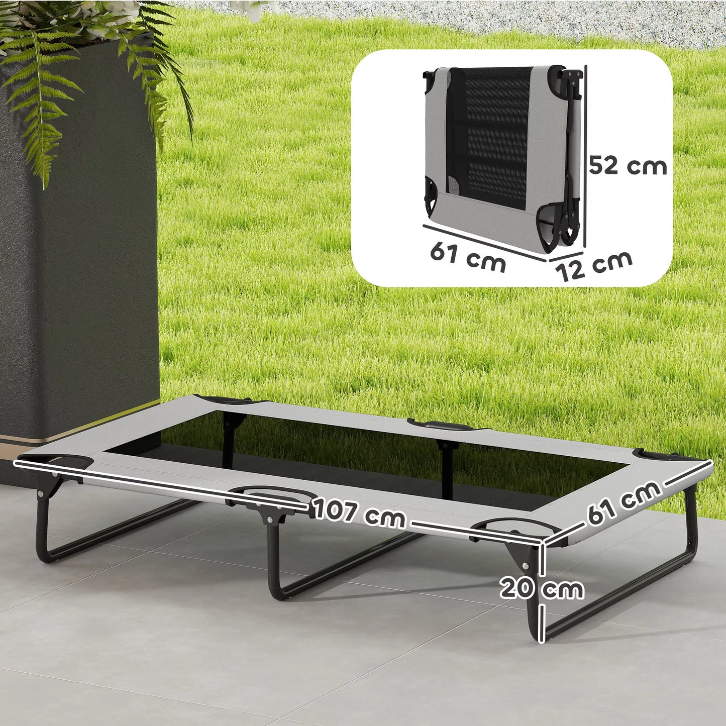 Pārnēsājama paaugstināta suņu gulta, paaugstināta mājdzīvnieku gulta ar elpojošu sietu, lieliem suņiem, gaiši pelēka