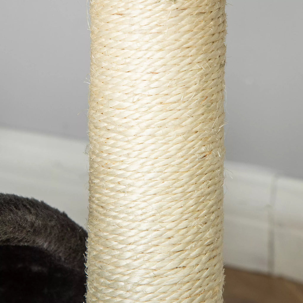 Kaķu tornis 46 cm Mazs kaķu tornis ar gultu, rotaļu bumbu, sizala virvi, paceltu platformu, kaķu skrāpējamo kasti, kāpšanas koku, kaķiem līdz 4 kg, tumši pelēks