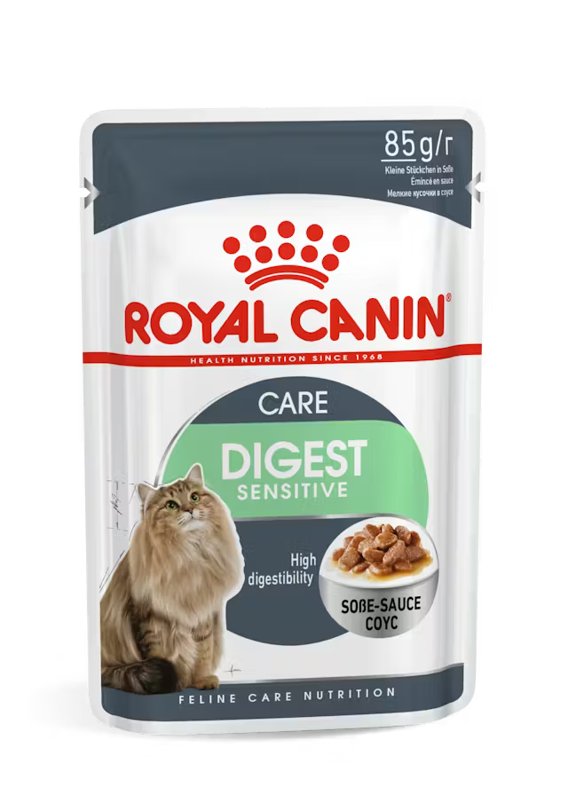 Digest Sensitive drėgnas pašaras katėms Royal Canin (ploni griežinėliai padaže)