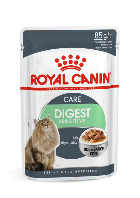 Digest Sensitive drėgnas pašaras katėms Royal Canin (ploni griežinėliai padaže)