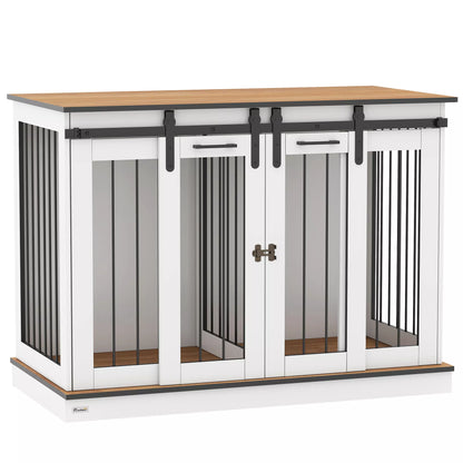 Dog cage with 2 doors, dog transport box, rustic design, lockable, white
