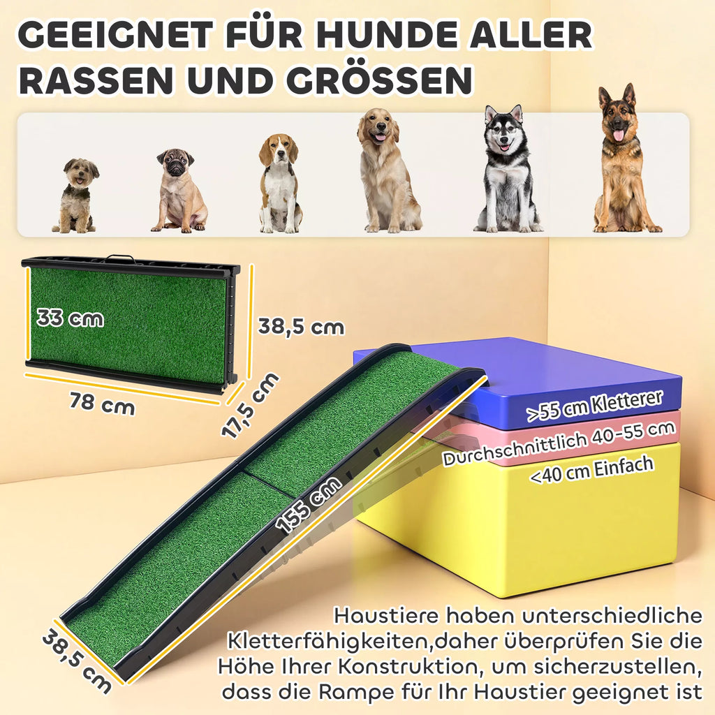 Kokkuvolditav libisemiskindel koerte kaldtee auto pakiruumi, loomadele kuni 90 kg, 155 x 38,5 x 15,5 cm, must
