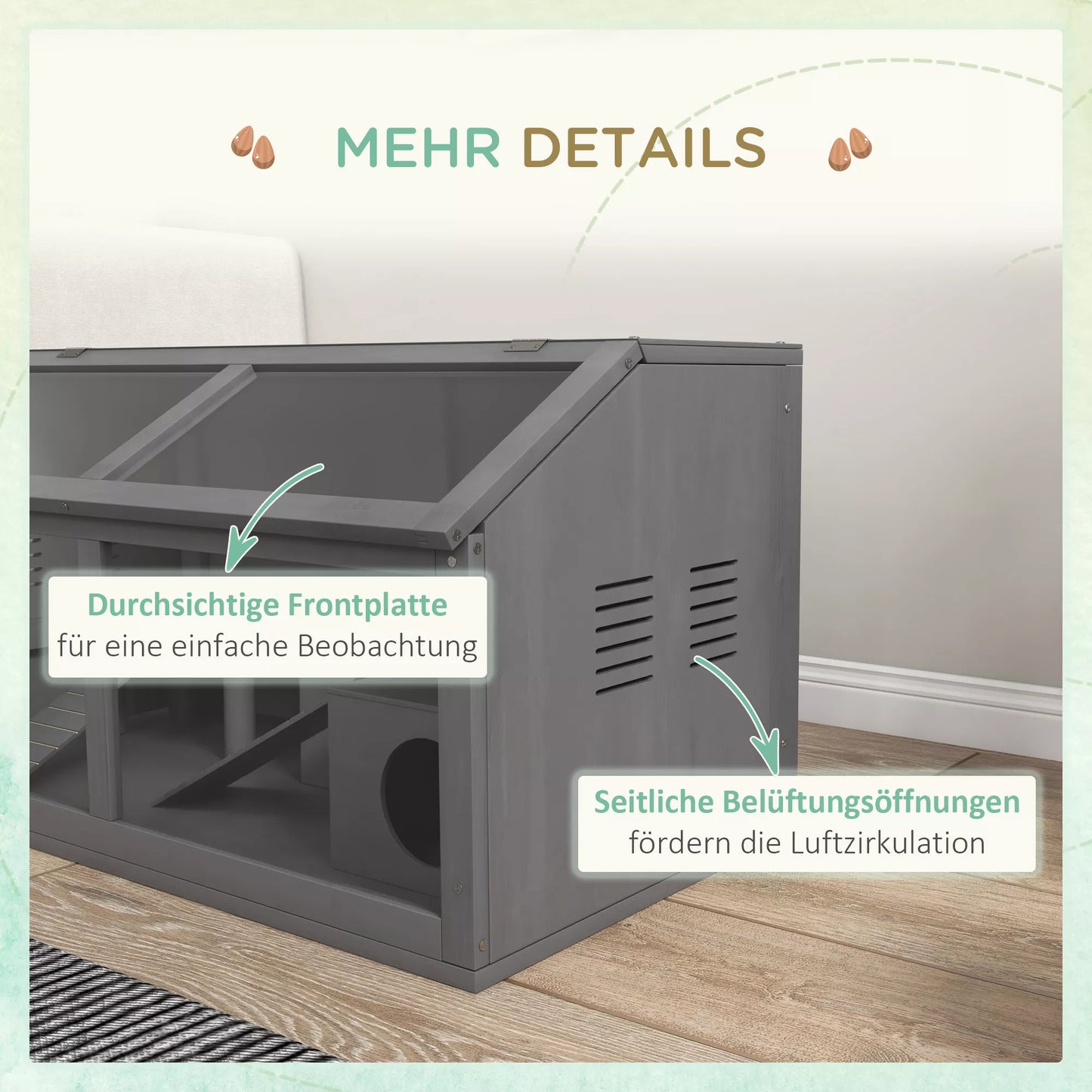 Kāmju būris, koka mazo dzīvnieku būris, piekaramais tilts, pakāpieni, mājiņa, 84 x 45 x 44 cm, maziem kāmīšiem, pelēks