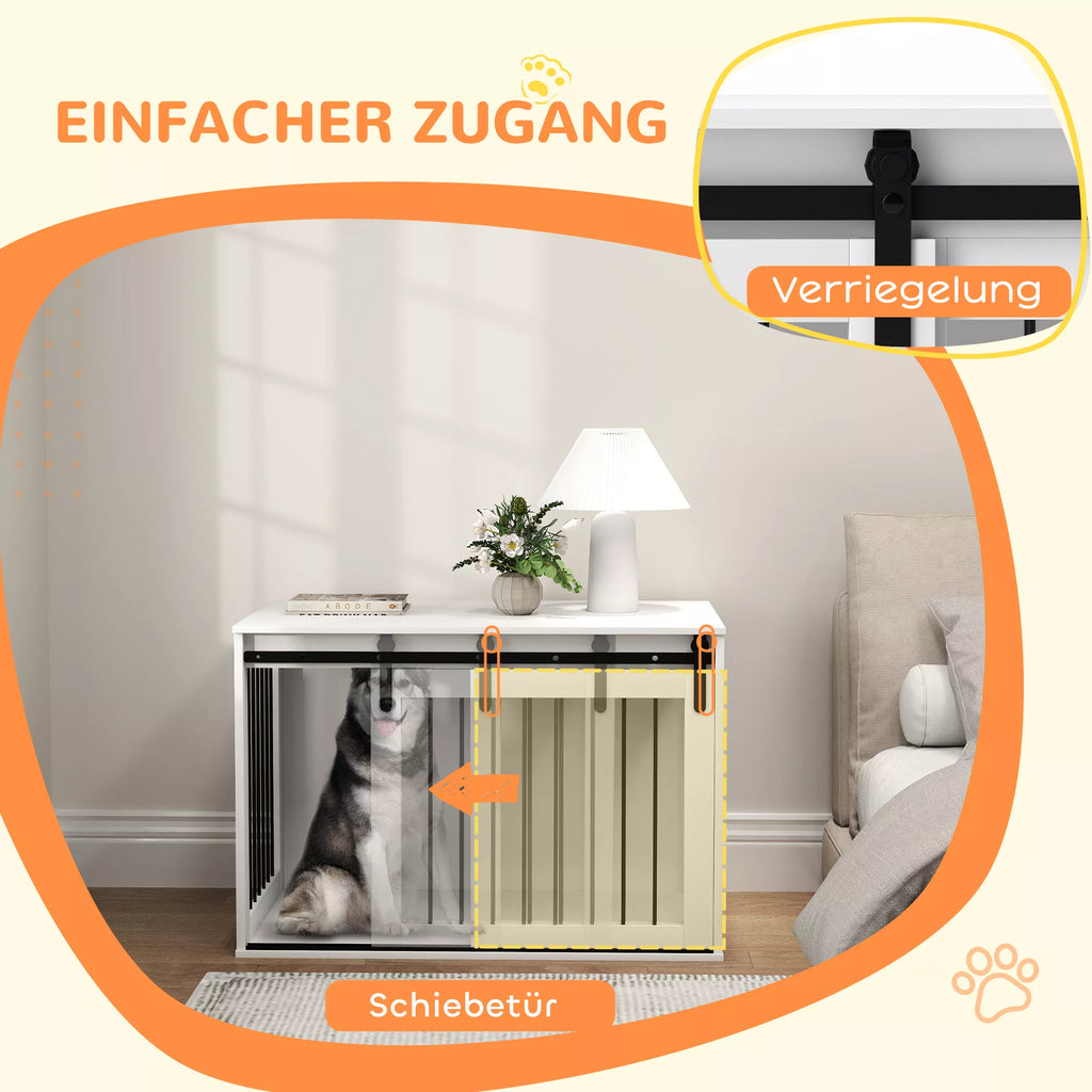 Šunų dėžė su stumdomomis durimis, ventiliacija, medžio drožlių plokštės ir plieno, 98 x 58 x 61 cm, riešuto spalvos.